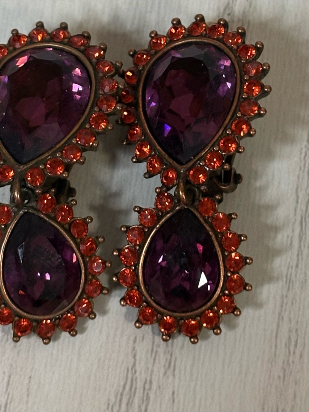 Joan Rivers Teardrop Faux Amethyst and Orange Fancy Clip-On Earrings